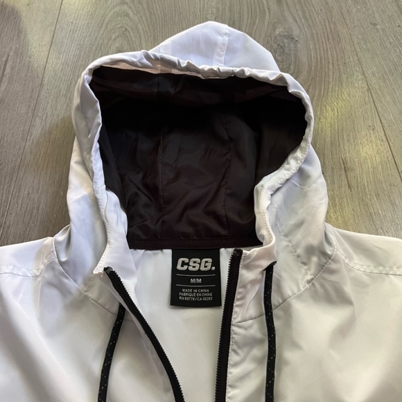CSG Men's Hooded Black/White Windbreaker Jacket Size Medium - Picture 2 of 10
